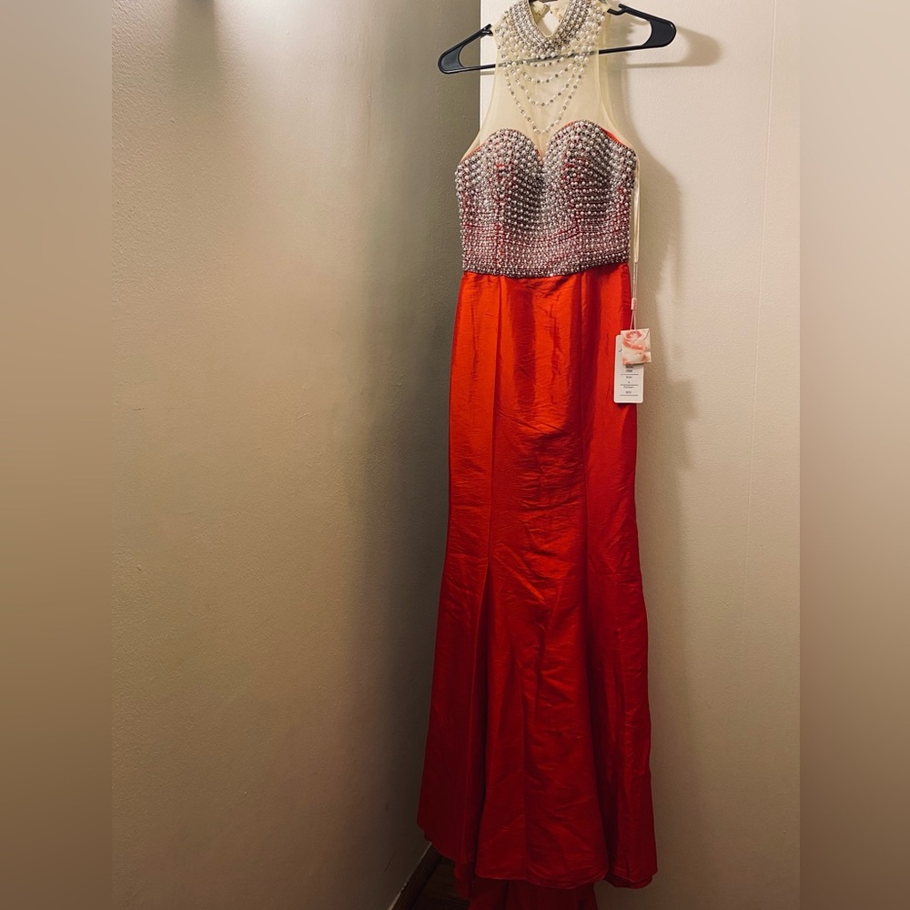 Elegant Red and Silver Evening Gown